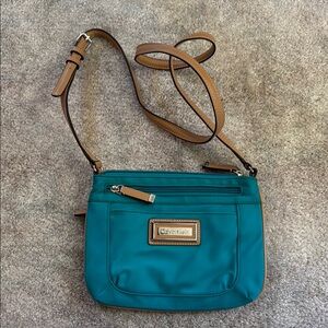 Calvin Klein Teal and Tan Crossbody Bag with Gold Accents, New!